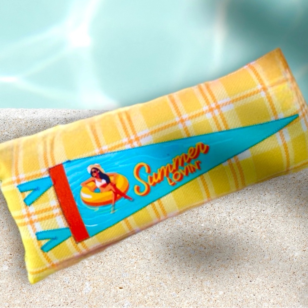 Pennant Pillow Summer Lovin’ Poolside  Pool decor Blue Yellow Vintage Plaid🌞
